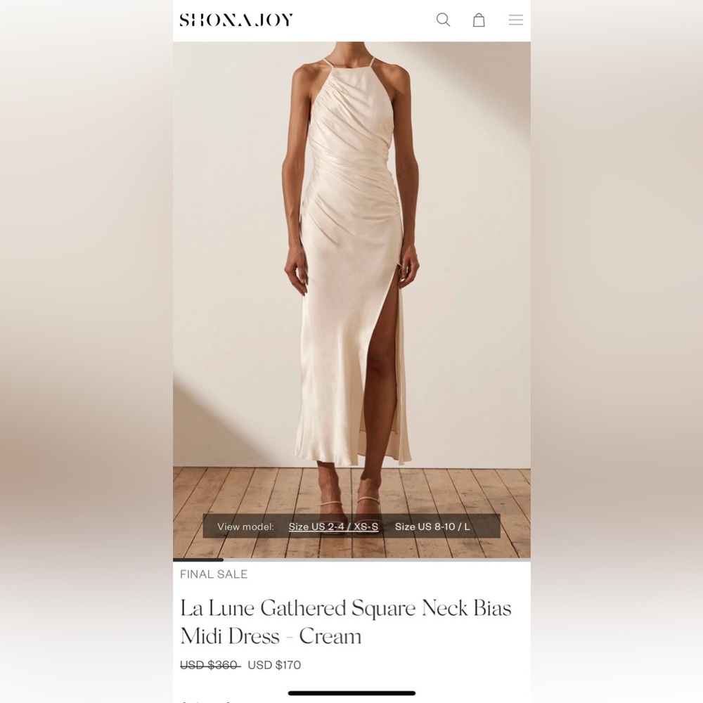 Shona Joy La Lune Gathered Square Neck Bias
Midi Dress - Cream, size 2
